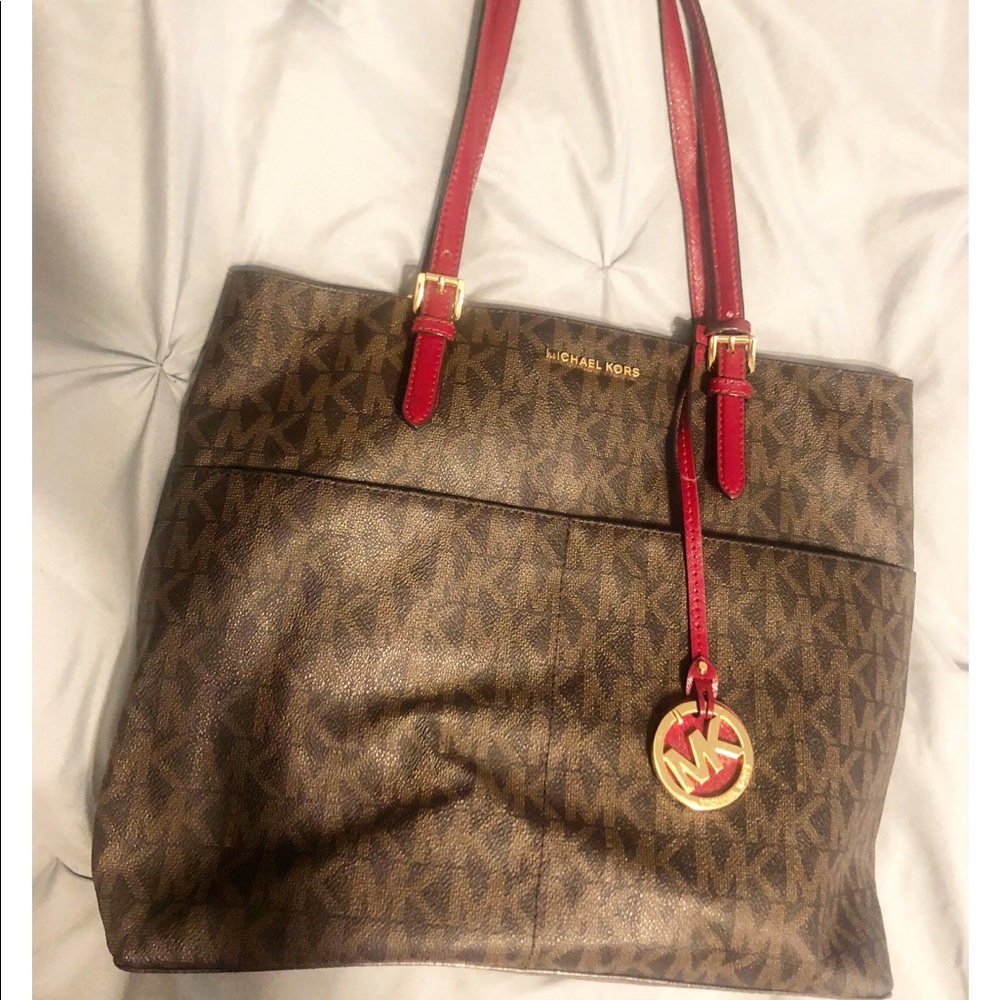 Michael Kora Brown & Red Handbag